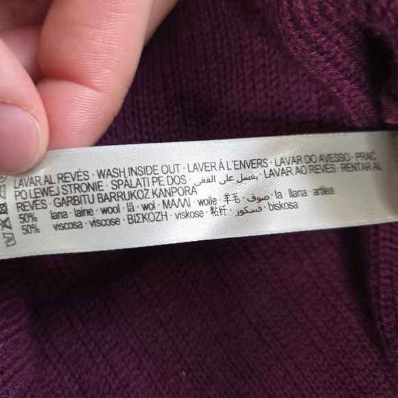 Uterque Maroon Ribbed Turtleneck Adjustable Tie Wool Blend Sweater Size Small - Picture 7 of 8